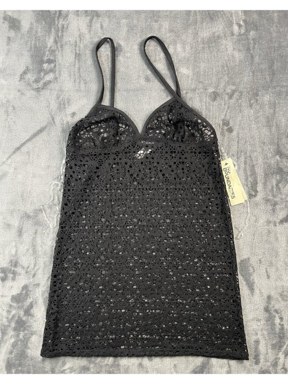 No Boundaries Triangle Tank Dress Crochet Pool Top Rich Black Size XXS (00)